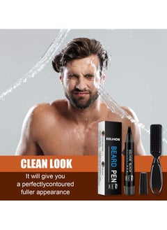 EELHOE Beard Pencil Filler, Waterproof Men's Beard Pen, Beard Filler Kit with Beard Brush, Waterproof, Sweatproof Beard Pen for Long-Lasting Coverage and Natural Finish of Beard, Moustache and Eyebrows (Black))  - Image 4
