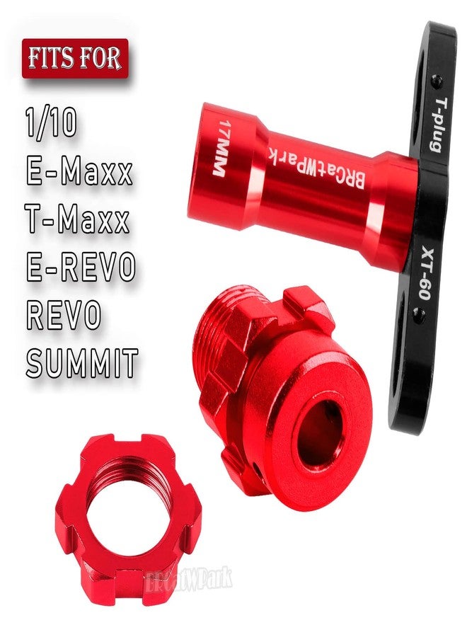 BRCatWPark RC 17mm Wheel Hex 6mm Extended Wheel Hub Drive Upgrades Part for 1/10 E-Maxx/T-Maxx/E-Revo/Revo/Summit,4pcs Aluminum Hex Hub Adapters & Nuts w/Wrench,Replace Part #6469 5854,Red - Image 2