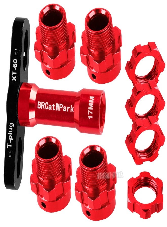 BRCatWPark RC 17mm Wheel Hex 6mm Extended Wheel Hub Drive Upgrades Part for 1/10 E-Maxx/T-Maxx/E-Revo/Revo/Summit,4pcs Aluminum Hex Hub Adapters & Nuts w/Wrench,Replace Part #6469 5854,Red - Image 5