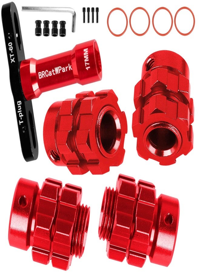 BRCatWPark RC 17mm Wheel Hex 6mm Extended Wheel Hub Drive Upgrades Part for 1/10 E-Maxx/T-Maxx/E-Revo/Revo/Summit,4pcs Aluminum Hex Hub Adapters & Nuts w/Wrench,Replace Part #6469 5854,Red - Image 1