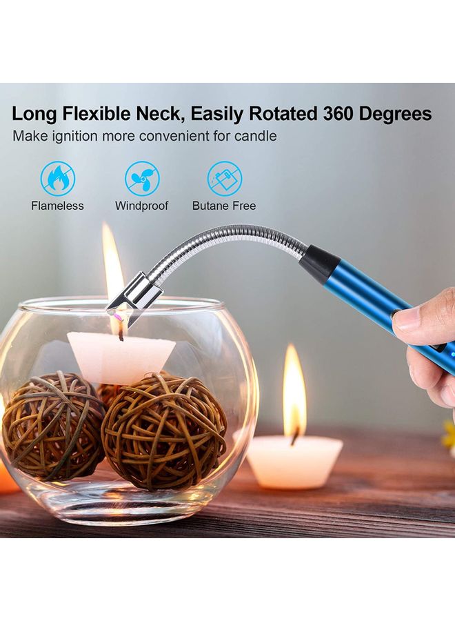 Rock Pow 360 Degree Windproof Flameless Flexible Neck Long USB Type-C Rechargeable Electric Candle Arc Lighter With LED Battery Display Blue 26 x 1.5 x 1.5cm - Image 1