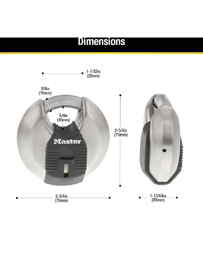 Master Lock Durable Stainless Steel Magnum Discus Padlock Silver and Black 70 mm M40XKADCCSEN  - Image 3