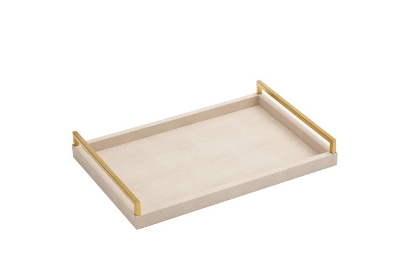 WV Ivory Shagreen Leather Serving Tray with Gold Handles-17.7x11.8 Inch Large Wooden Decorative Ottoman Tray fro Coffee Table, Kitchen, Dining, and Home Decor (Ivory) - Image 4