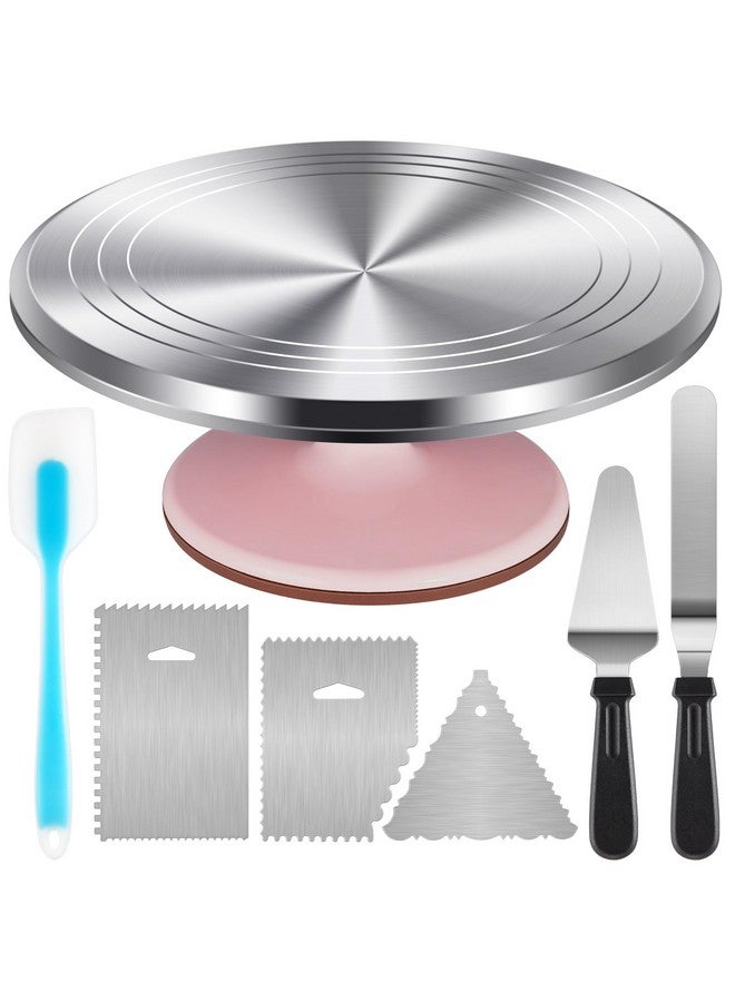 Kootek Aluminium Cake Turntable Set, Baking Tools with Revolving 12" Cake Stand for Decorating, 12.7" Offset Spatula, 3 Stainless Steel Frosting Icing Smoother, Cake Serve Cake Decorating Kit Supplies - Image 1