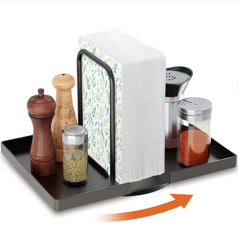 Gomyrod Napkin Holder for Table Rotating Napkin Dispenser with Salt and Pepper Shakers Storage Metal Paper Towel Holder for Table Kitchen Countertop Dining Table Decor Black Not Including Shakers - Image 2