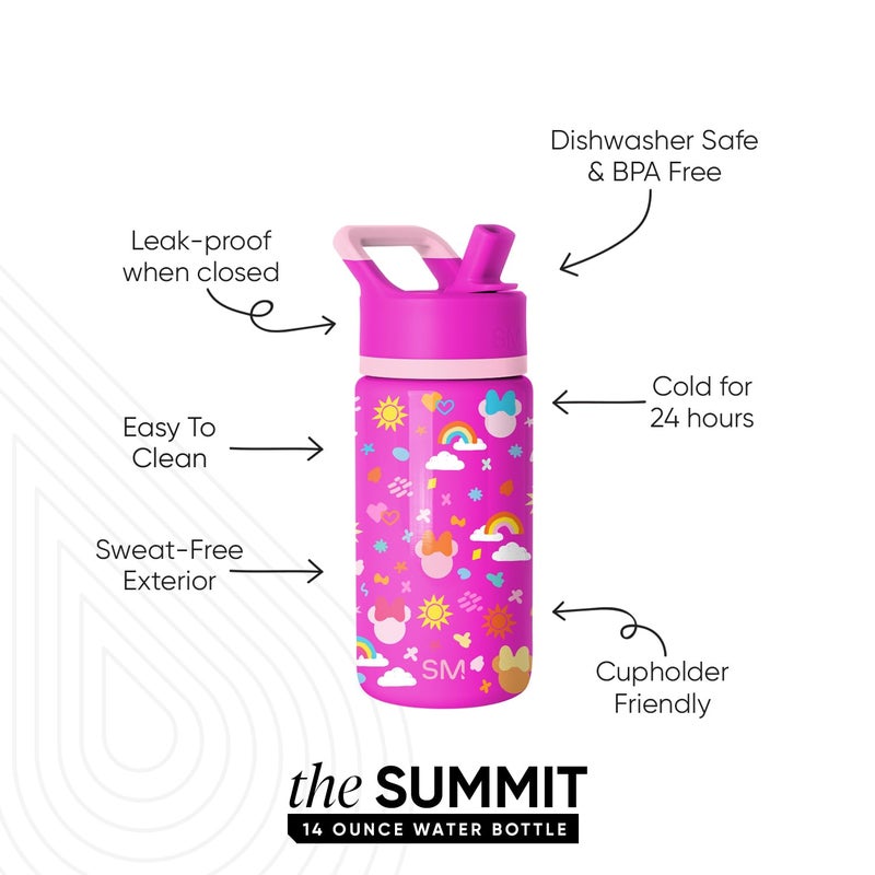 Simple Modern Kids Summit Water Bottle with Straw Lid | Disney Minnie Mouse 14oz Stainless Steel Cup Insulated Tumbler for Girls, School | Minnie Doodle - Image 2
