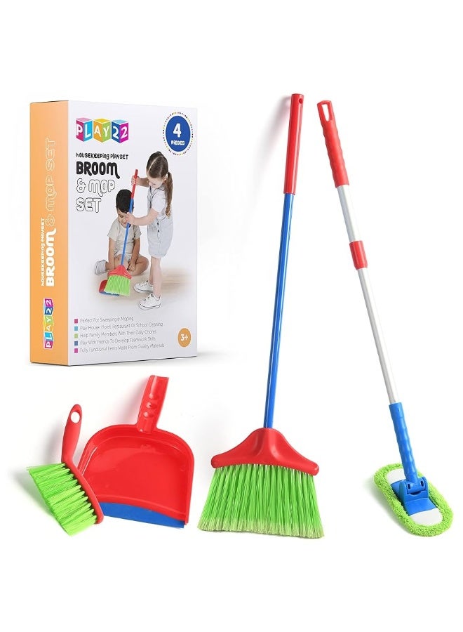 Play22 Kids Cleaning Set 4 Piece - Toy Cleaning Set Includes Broom, Mop, Brush, Dust Pan - Toy Kitchen Toddler Cleaning Set is A Great Toy Gift for Boys & Girls - Image 2