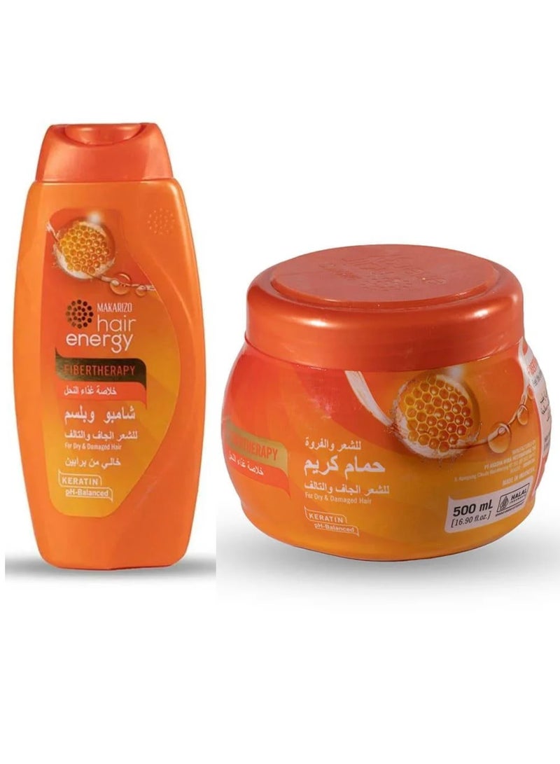 Fibertherapy Conditioning Shampoo With Royal Jelly Extract For Dry & Damaged Hair 330ml & Fibertherapy Hair & Scalp Cream With Royal Jelly Extract