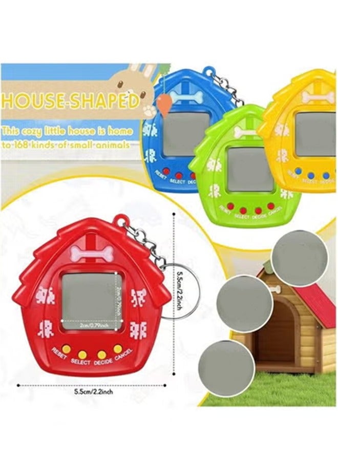 4 Pieces Pet Keychain Electronic Pets Nostalgic Virtual Nano Digital Keyring Retro Handheld Game Machine for Boys Girls Adults, 2.2 x Inch 168 Pets, Red Blue Yellow Green - Image 2