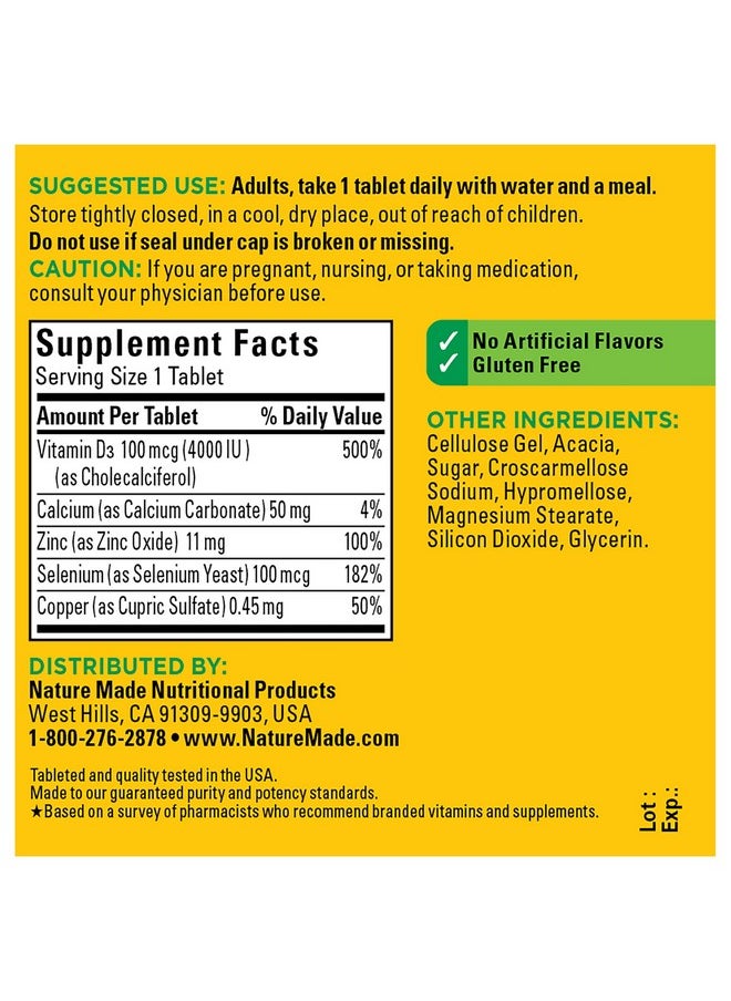 Super Vitamin D Immune Complex Vitamin D3 Selenium Copper And Zinc Supplements For Immune Support 70 Tablets 70 Day Supply