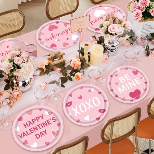 Photken 48 Pieces Valentine’s Day Paper Plates – 7 Inch Pink Heart Design Round Disposable Dessert Plates for Valentine’s Parties, Weddings, Anniversaries, and Romantic Dinners - Image 4