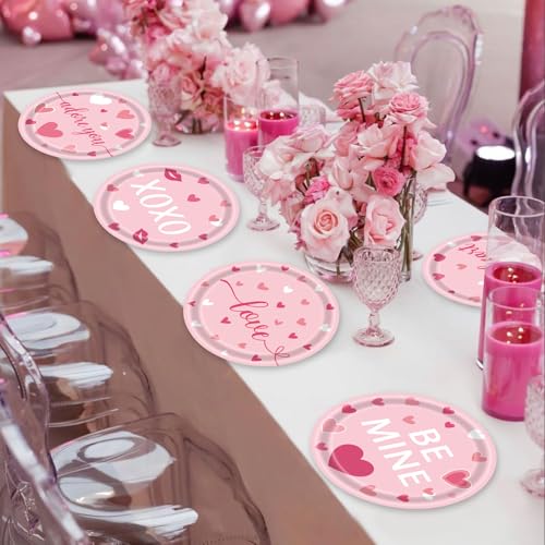 Photken 48 Pieces Valentine’s Day Paper Plates – 7 Inch Pink Heart Design Round Disposable Dessert Plates for Valentine’s Parties, Weddings, Anniversaries, and Romantic Dinners - Image 5