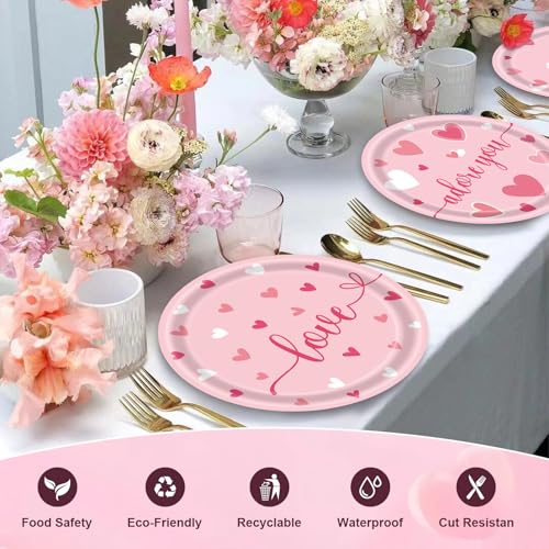 Photken 48 Pieces Valentine’s Day Paper Plates – 7 Inch Pink Heart Design Round Disposable Dessert Plates for Valentine’s Parties, Weddings, Anniversaries, and Romantic Dinners - Image 3