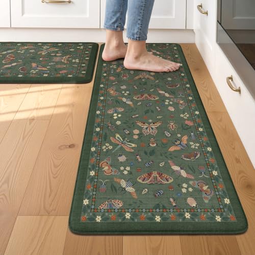 LEEVAN Anti Fatigue Mats for Kitchen Floor NonSlip Cushioned Kitchen Mats for Floor 2 Piece Green Memory Foam Kitchen Mat Set Waterproof Ergonomic Standing Mat for Bar OfficeDesk Laundry - Image 1