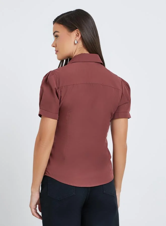 Styli Styli Spread Collar Puff Sleeve Buttoned Shirt