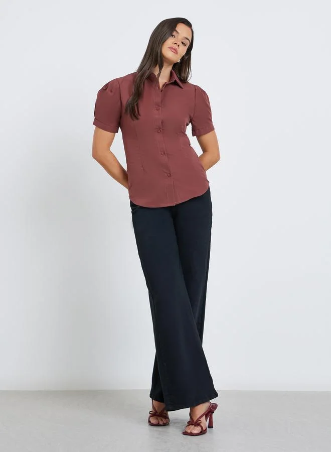 Styli Styli Spread Collar Puff Sleeve Buttoned Shirt