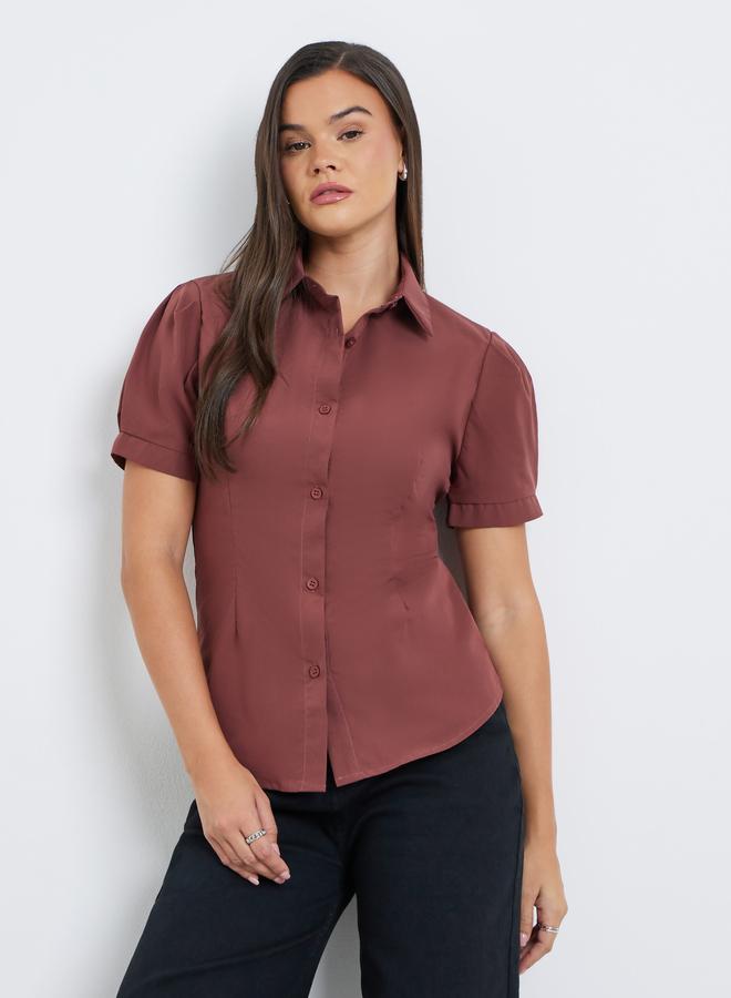 Styli Spread Collar Puff Sleeve Buttoned Shirt - Image 1