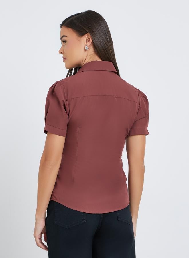 Styli Spread Collar Puff Sleeve Buttoned Shirt - Image 4