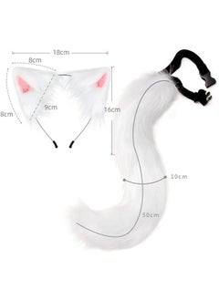 GGEROU Faux Fur Fox Wolf Costume Cat Tail Ears Children Adults Cosplay Festival Party, White  - Image 2