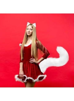 GGEROU Faux Fur Fox Wolf Costume Cat Tail Ears Children Adults Cosplay Festival Party, White  - Image 4