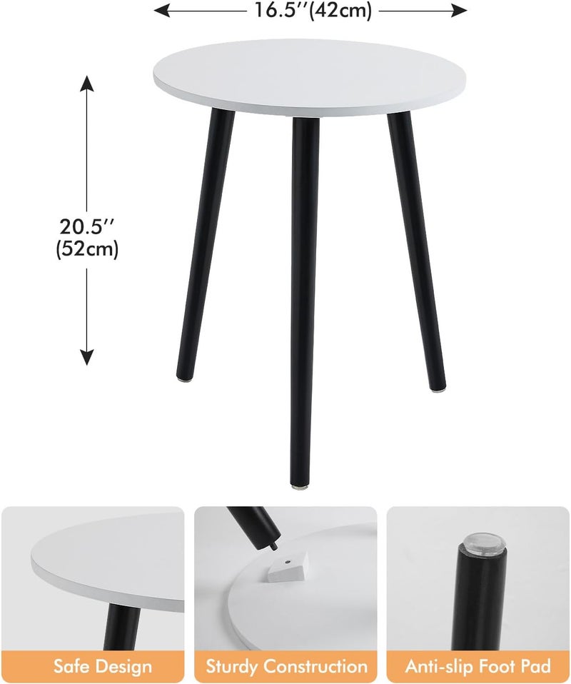 Apicizon Side End Table, Bedside Table for Bedroom, Living Room, Small Spaces, Outdoor, Nightstand Coffee Table with Black Wood Legs, 16.5 x 20.5 Inches, White & Black - Image 3