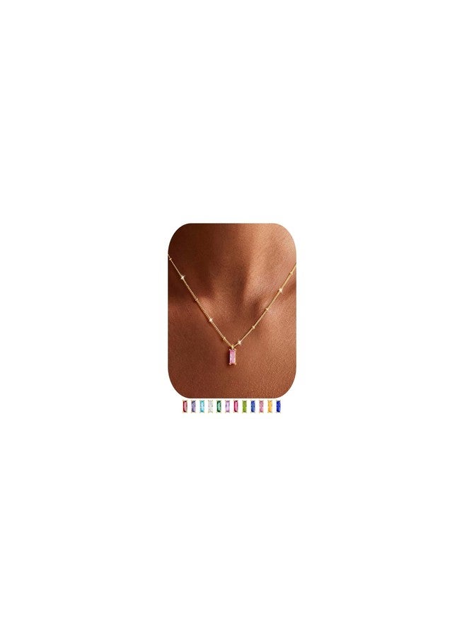 Yoosteel Tourmaline Birthstone Necklace for Women - Dainty October Pink Birthstone 14K Gold Plated Cubic Zirconia Pendant Necklaces Trendy Friendship Birthday Jewelry Gifts for Women - Image 1
