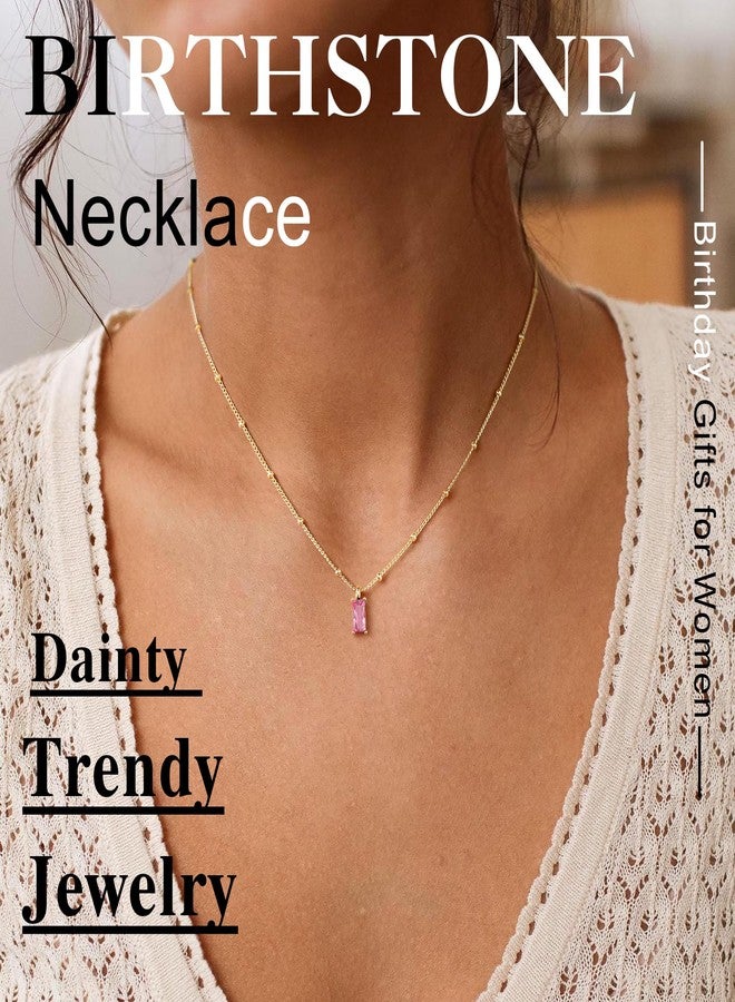 Yoosteel Tourmaline Birthstone Necklace for Women - Dainty October Pink Birthstone 14K Gold Plated Cubic Zirconia Pendant Necklaces Trendy Friendship Birthday Jewelry Gifts for Women - Image 2