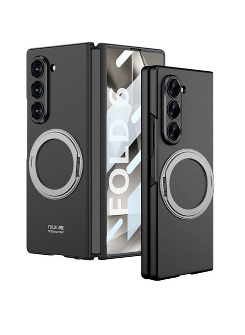 For Samsung Z Fold 6 2024 Case with Magnetic Ring Stand, Z Fold 6 Magnetic Protective Case with Built-in Screen Protector, Thin and Hard PC Protective Case for Z Fold 6 (Black)