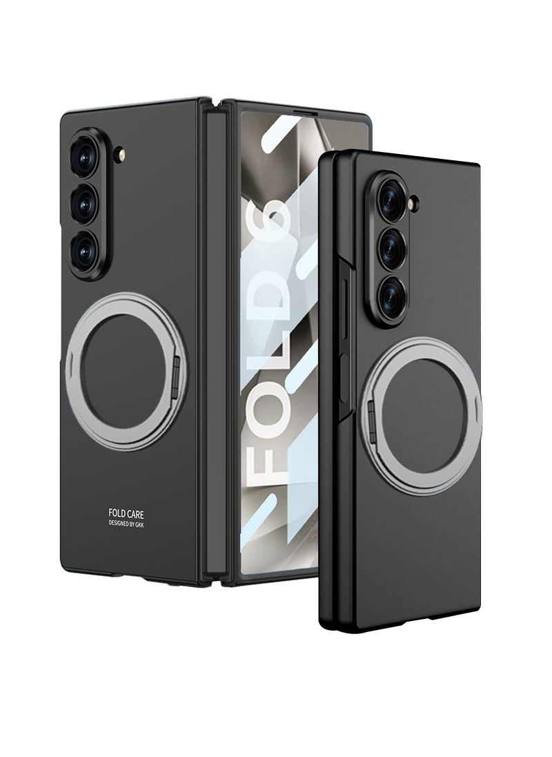 Aookay For Samsung Z Fold 6 2024 Case with Magnetic Ring Stand, Z Fold 6 Magnetic Protective Case with Built-in Screen Protector, Thin and Hard PC Protective Case for Z Fold 6 (Black)  - Image 1