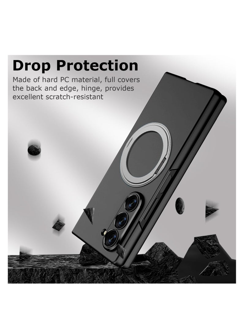 Aookay For Samsung Z Fold 6 2024 Case with Magnetic Ring Stand, Z Fold 6 Magnetic Protective Case with Built-in Screen Protector, Thin and Hard PC Protective Case for Z Fold 6 (Black)  - Image 4