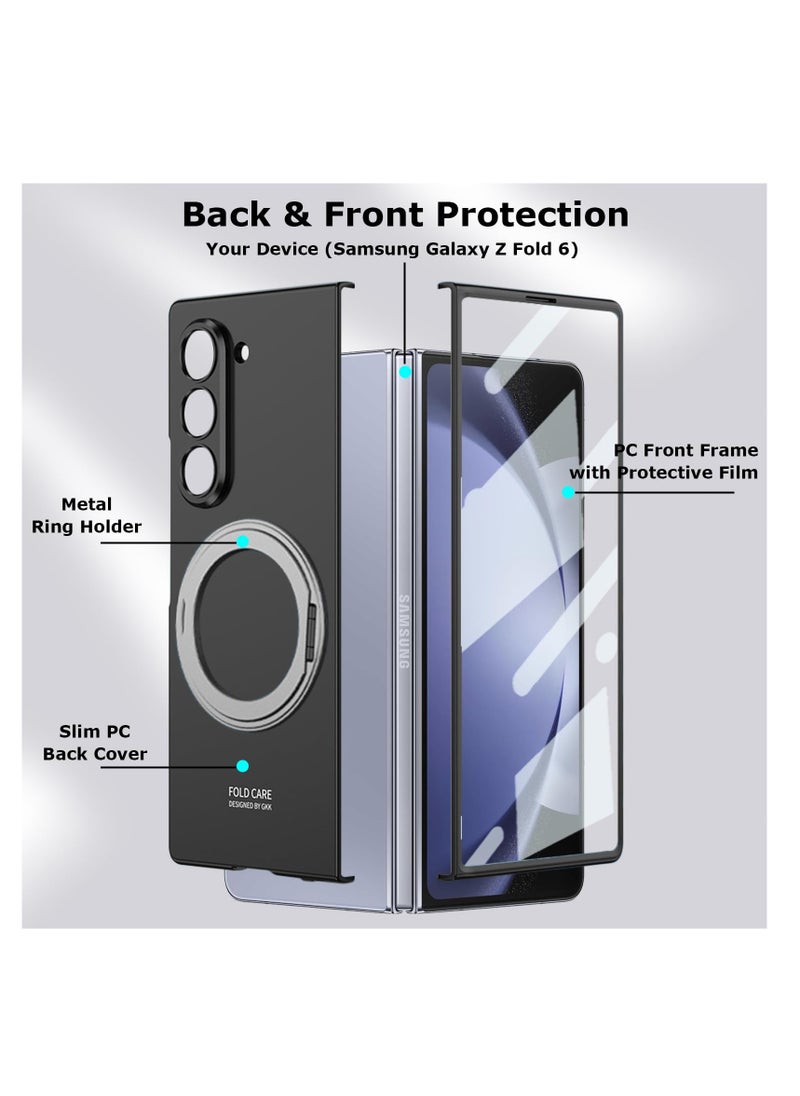 Aookay For Samsung Z Fold 6 2024 Case with Magnetic Ring Stand, Z Fold 6 Magnetic Protective Case with Built-in Screen Protector, Thin and Hard PC Protective Case for Z Fold 6 (Black)  - Image 2