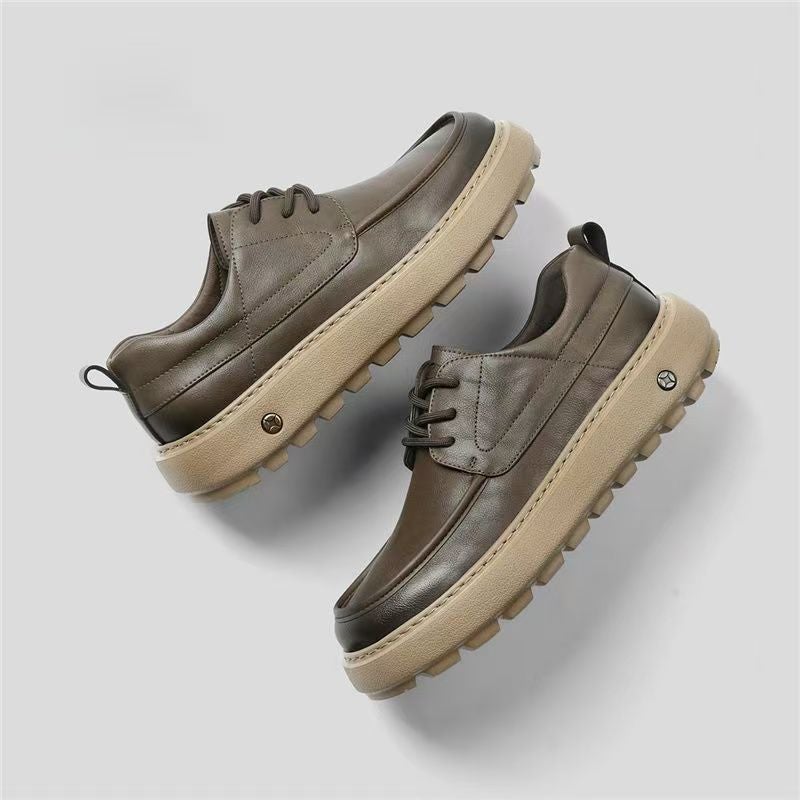 European Men'S Shoes Style 2025 Breathable Thick-Soled Height-Increasing Casual Shoes Trendy Versatile Leather Shoes For Men - Image 4