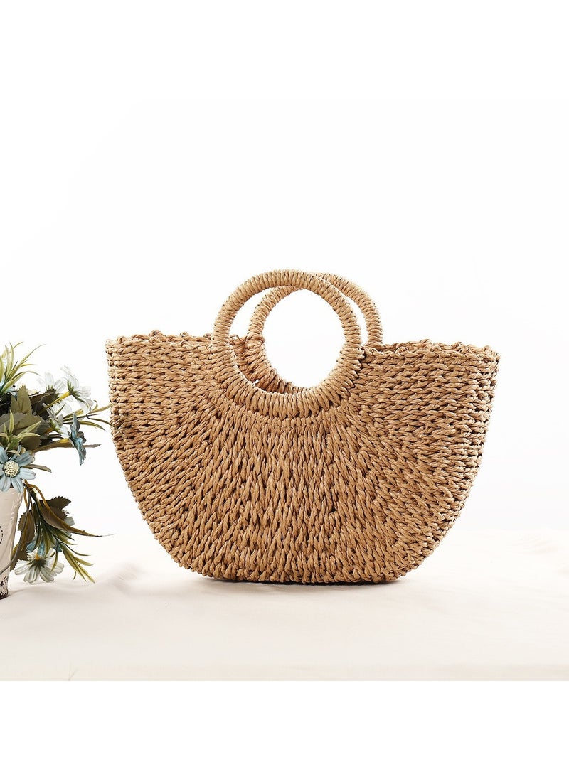 KUYING - New Minimalist Style Hand-Held Semi-Circular Grass Woven Bag - Image 1