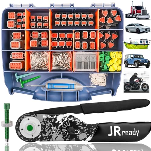JRready DW500702 Deutsch Connector Kit DT 2 3 4 6 8 12 Pin Automotive Electrical Connectors Deutsch Crimping Tool 1222AWG with Size 16 Solid Contacts Connector Removal Tool Seal Plugs - Image 1