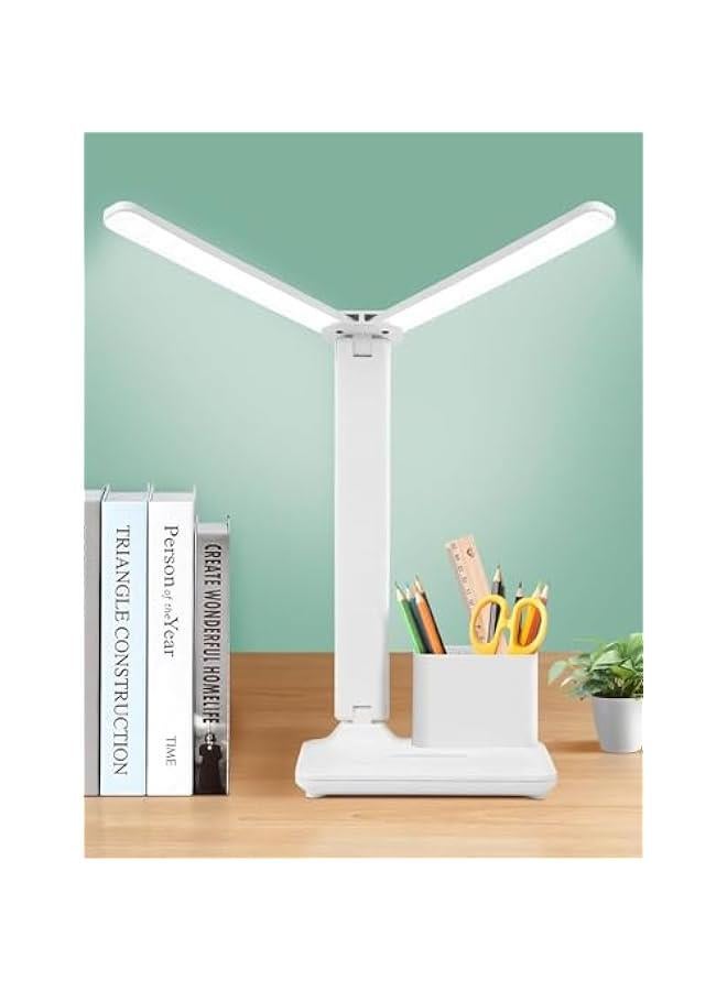 هوكور مصباح LED من لوك روزي، مصباح طاولة للكمبيوتر/سطح المكتب، قابل لاعادة الشحن، للعناية بالعين، تحكم باللمس مع منفذ شحن USB، مصباح طاولة بجانب السرير، للقراءة والدراسة والمكتب والاطفال (راس مزدوج مع حام - Image 1