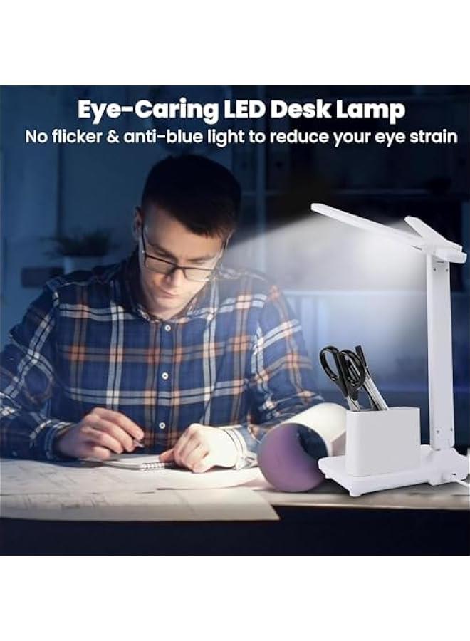 هوكور مصباح LED من لوك روزي، مصباح طاولة للكمبيوتر/سطح المكتب، قابل لاعادة الشحن، للعناية بالعين، تحكم باللمس مع منفذ شحن USB، مصباح طاولة بجانب السرير، للقراءة والدراسة والمكتب والاطفال (راس مزدوج مع حام - Image 2