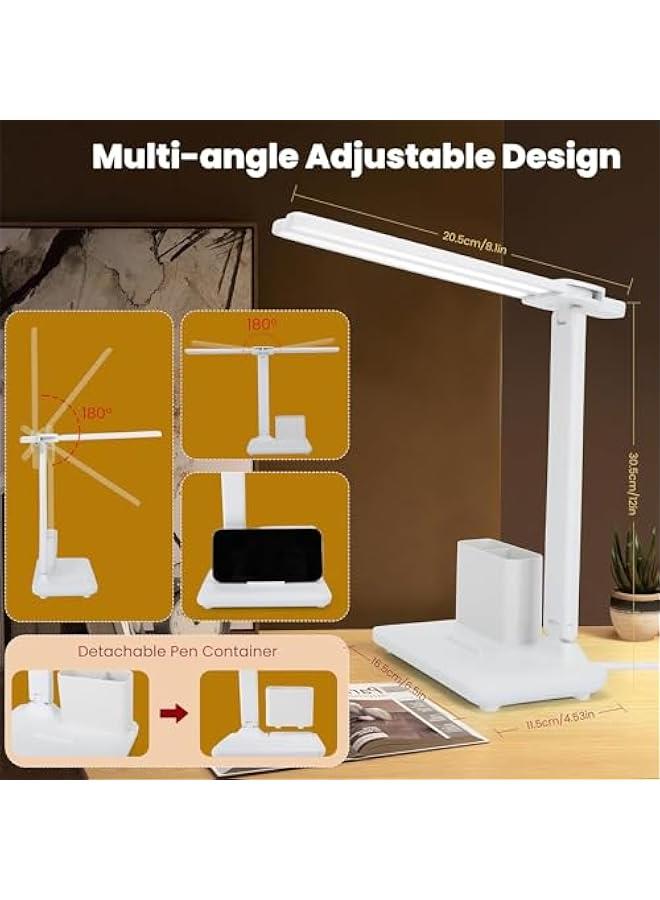 هوكور مصباح LED من لوك روزي، مصباح طاولة للكمبيوتر/سطح المكتب، قابل لاعادة الشحن، للعناية بالعين، تحكم باللمس مع منفذ شحن USB، مصباح طاولة بجانب السرير، للقراءة والدراسة والمكتب والاطفال (راس مزدوج مع حام - Image 5