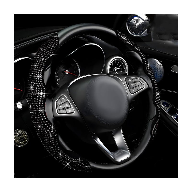 BWBWND 2 PCS Steering Wheel Cover Segmented Car Wheel Covers with Crystal Rhinestones NonSlip Protector Bling Sparkly Decoration for Most Steering Wheels Car Accessories Black - Image 2