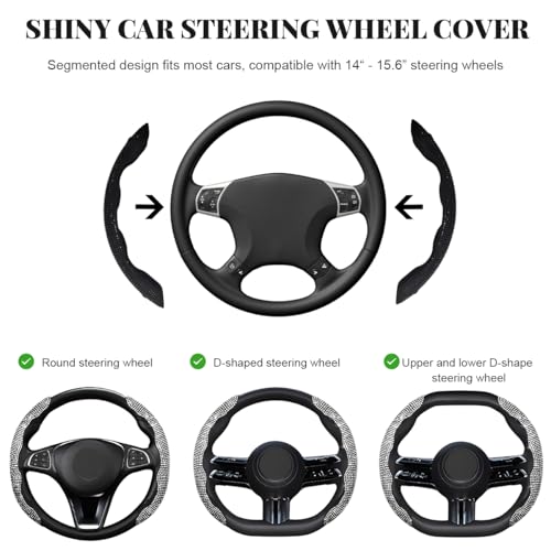 BWBWND 2 PCS Steering Wheel Cover Segmented Car Wheel Covers with Crystal Rhinestones NonSlip Protector Bling Sparkly Decoration for Most Steering Wheels Car Accessories Black - Image 3