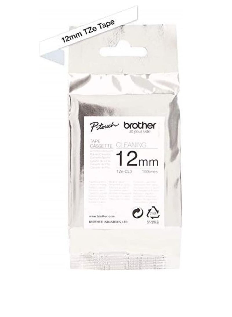 Brother Tze-CL3 Cleaning Tape Cassette, Black on White, 12 mm (W), 100 x Uses, Brother Genuine Supplies - Image 1