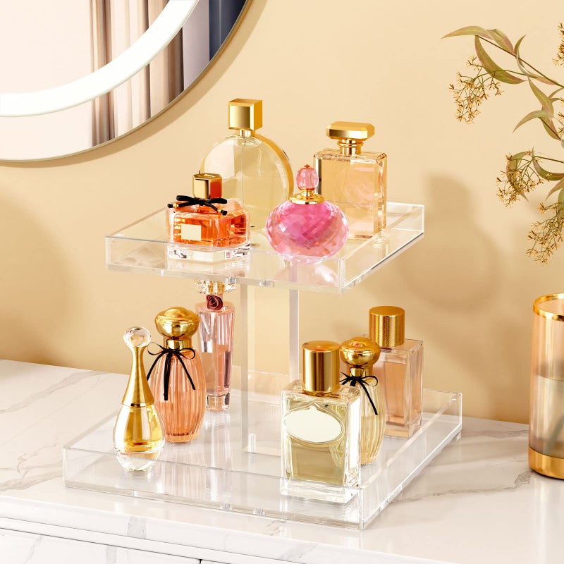 NIUBEE 2-Tier Acrylic Bathroom Cosmetic Storage Organizer for Dresser and Countertop - Standing Perfume Tray for Bedroom Decor - Image 2