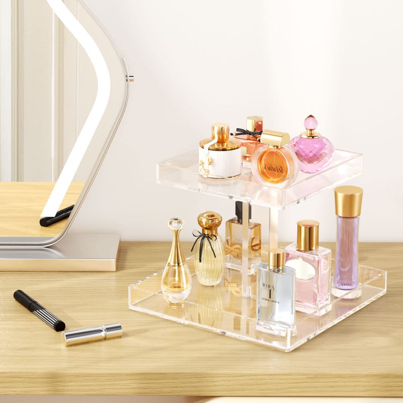NIUBEE 2-Tier Acrylic Bathroom Cosmetic Storage Organizer for Dresser and Countertop - Standing Perfume Tray for Bedroom Decor - Image 5