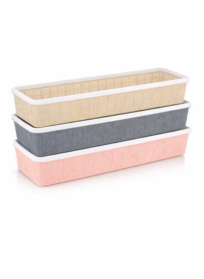 Sonal - Tiera-3 Plastic Storage Basket (3 Pcs) | Size : 32.5×12.5×7.2 cm | Durable Virgin Plastic | Multi-Purpose Organizer for Kitchen, Bathroom & Office (Tiera 3-Large (3 Pcs)) - Image 1