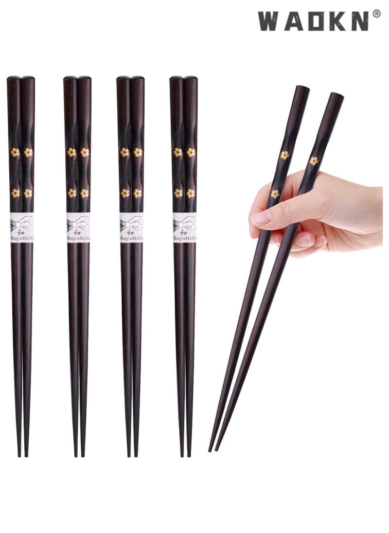 WAOKN 5 Pairs Chopsticks Wooden Reusable Washable Chopsticks Non-slip Japanese Style Gift Set Personalized Cooking Pointed Tail Head Household Solid Wood Chopsticks（Double Cherry Blossom Pattern）  - Image 2