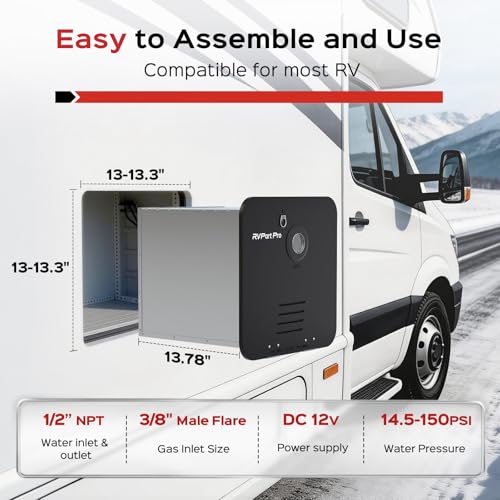 RVPart Pro RV Tankless Water Heater 60,000 BTU, Propane-Powered, with 15"×15"Black Door and Remote Control, 12V DC, Compatible with All RVs - Image 2