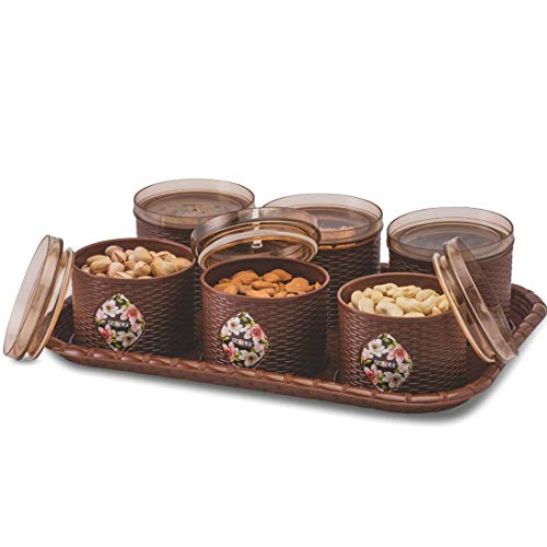 Nabhya Plastic Spice Container with Lid - 500 ml, 6 Pieces, Brown - Image 1