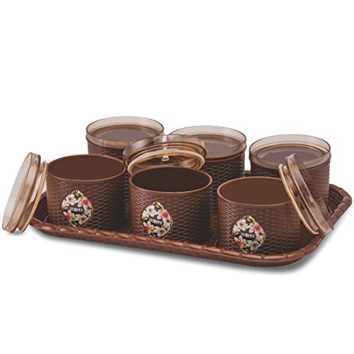 Nabhya Plastic Spice Container with Lid - 500 ml, 6 Pieces, Brown - Image 3