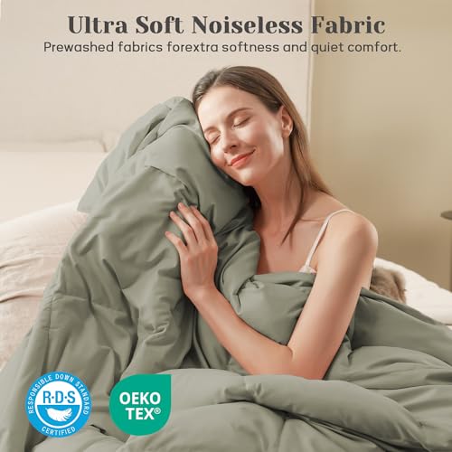 Joysoul King Size Down Comforter - All Season Ultra Soft Goose Down & Feather Fiber Fill, Luxury Hotel Sage Green Duvet Insert with Corner Tabs (104" X 88") - Image 4