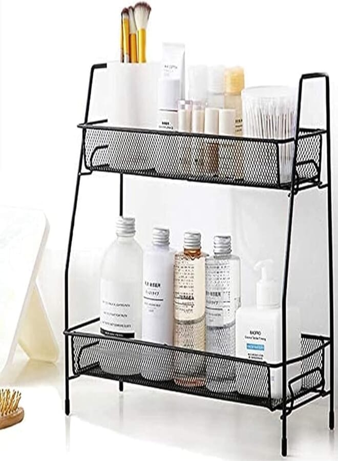 Lukzer Spice Rack Organizer for Counter top Space Saving 2 Tier Metal Shelf Stand for Office Kitchen Pantry Bathroom (36 x 14 x 33 cm/Black)