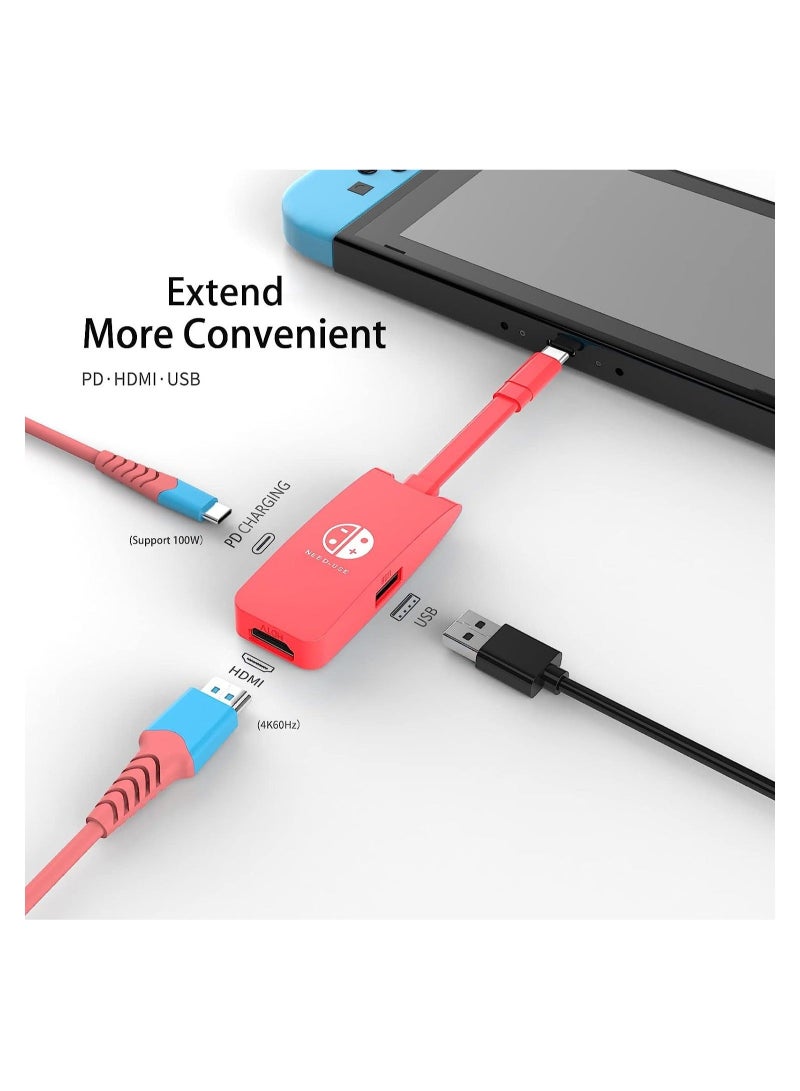كابتن تيك Switch HDMI Dock Adapter for Nintendo, Mini Portable USB-C to 4K HDMI TV Dock Charging Docking Station Base Adapter Hub, Compatible Suitable Switch OLED/MacBook/Laptop/iPad (Red) - Image 3
